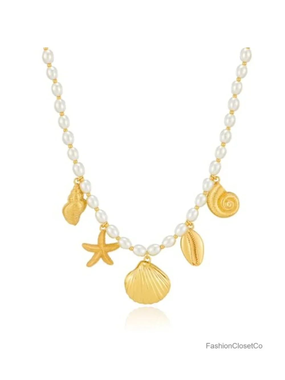 Pearl Sea Shell Charm Necklace Women Gold Plated Conch Starfish Pendant Choker